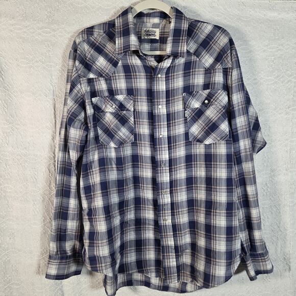 Levi's Other - Levi Strauss Western Snap Shirt Mens XL Blue Plaid Pearl Snap Cowboy Long Sleeve